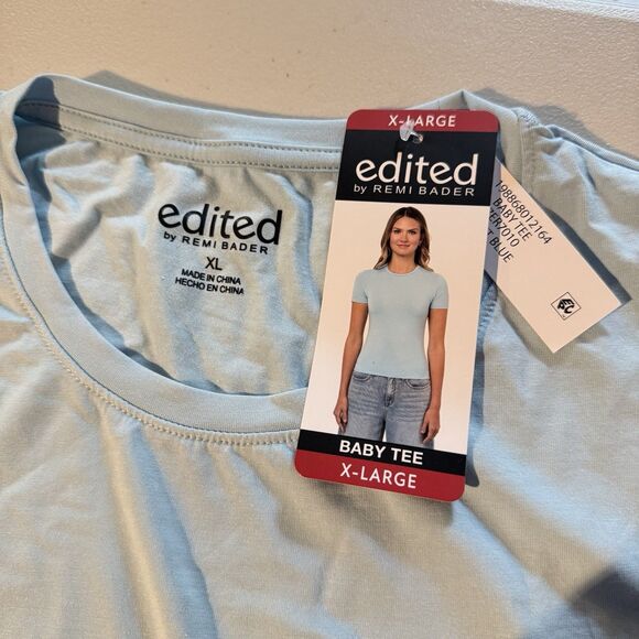 Edited by Remi Bader Women's Light Blue Stretch Baby Tee Size XL New - Picture 10 of 11